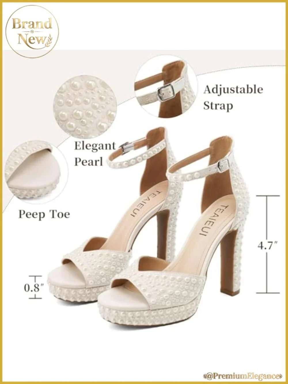 Pearl Platform Heels Peep Toe Ankle Strap Block Heeled Sandals